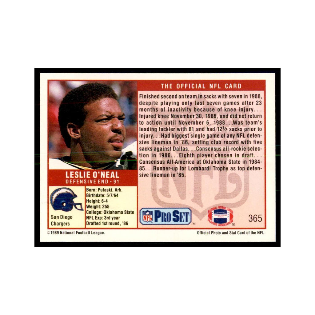 Leslie O'Neal 1989 Pro Set #365 Football Cards Football Card NM