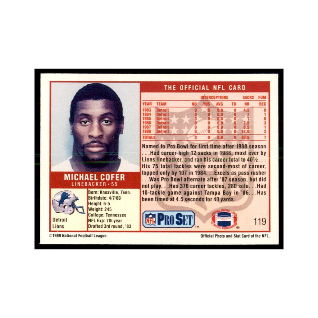 Michael Cofer 1989 Pro Set #119 Football Cards Football Card NM