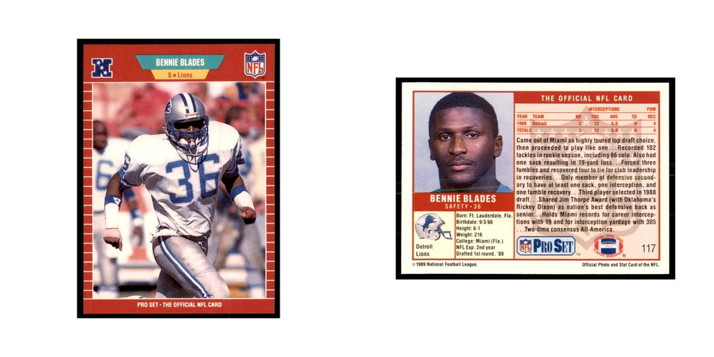 Bennie Blades 1989 Pro Set #117 Football Cards Football Card NM