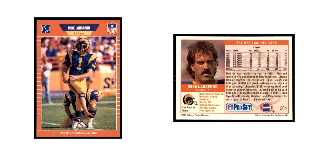 Mike Lansford 1989 Pro Set #204 Football Cards Football Card NM