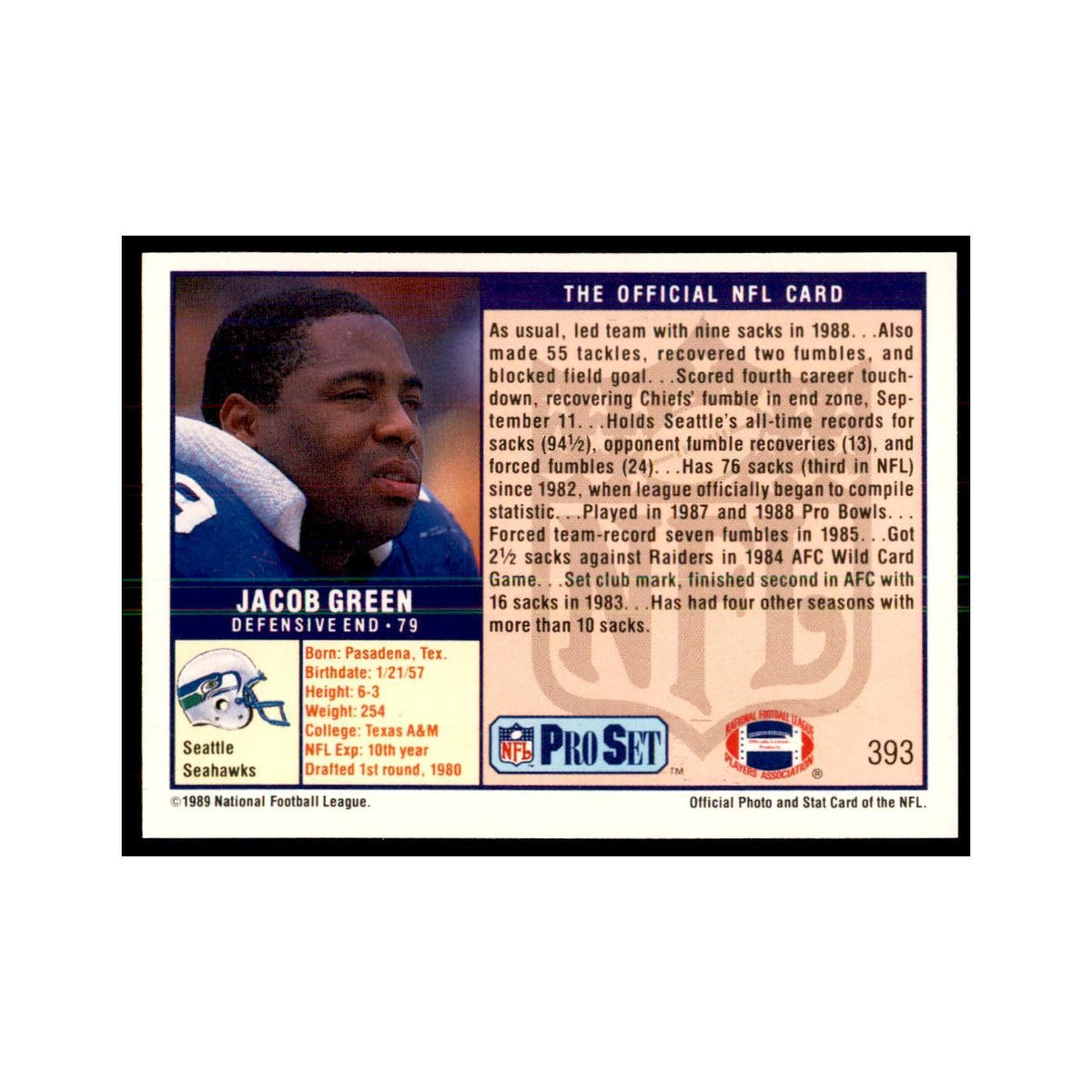 Jacob Green 1989 Pro Set #393 Football Cards Football Card NM