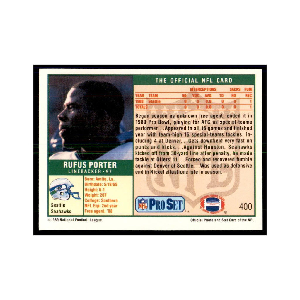 Rufus Porter 1989 Pro Set #400 Football Cards Football Card NM