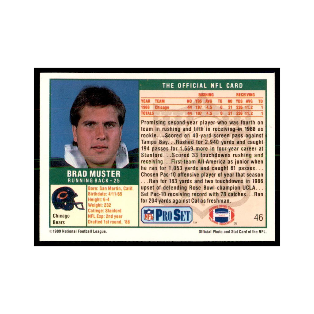 Brad Muster 1989 Pro Set #46 Football Cards Football Card NM