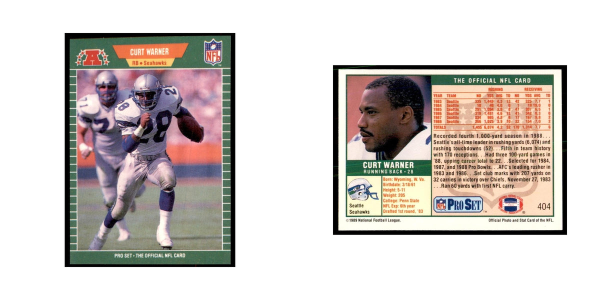 Curt Warner 1989 Pro Set #404 Football Cards Football Card NM