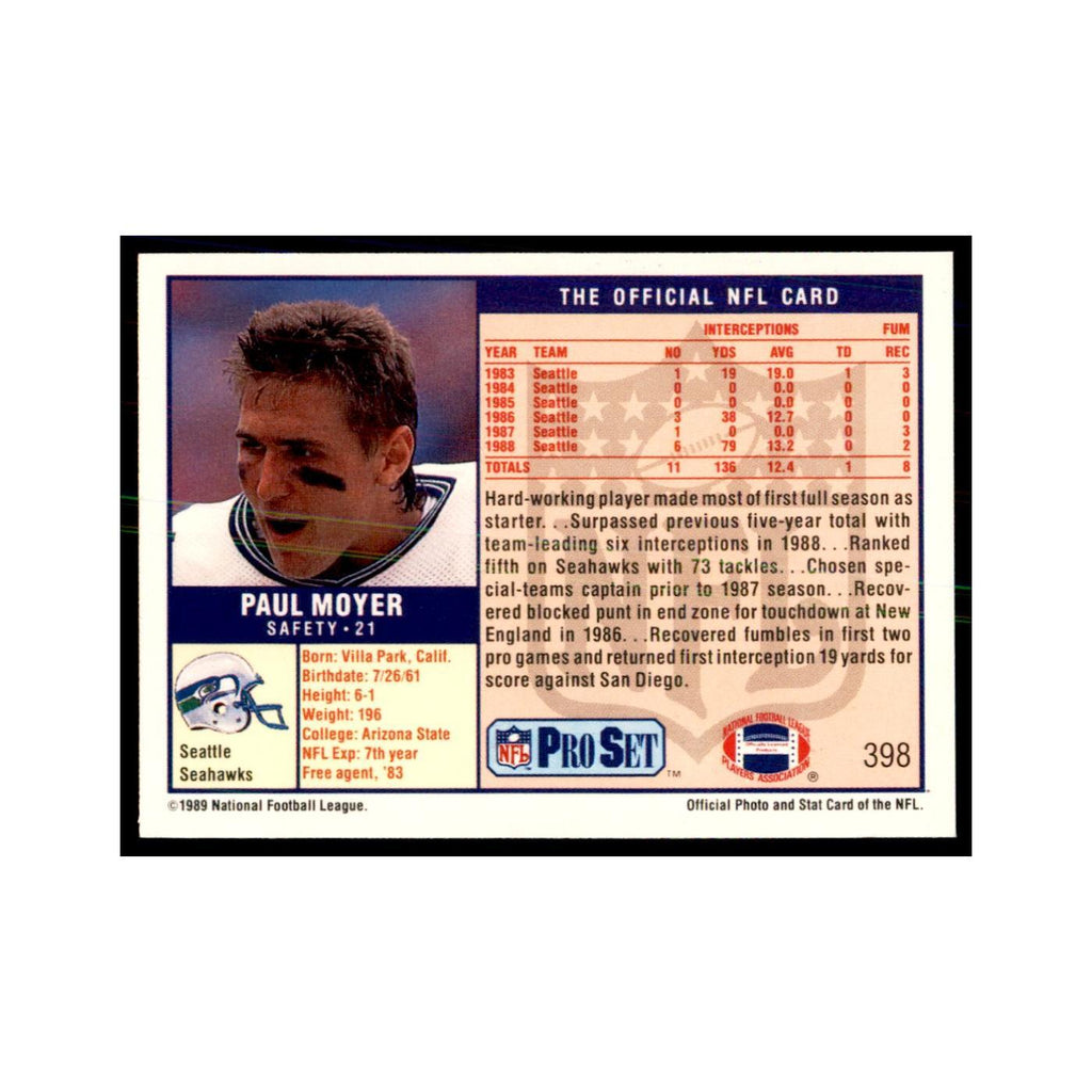 Paul Moyer 1989 Pro Set #398 Football Cards Football Card NM