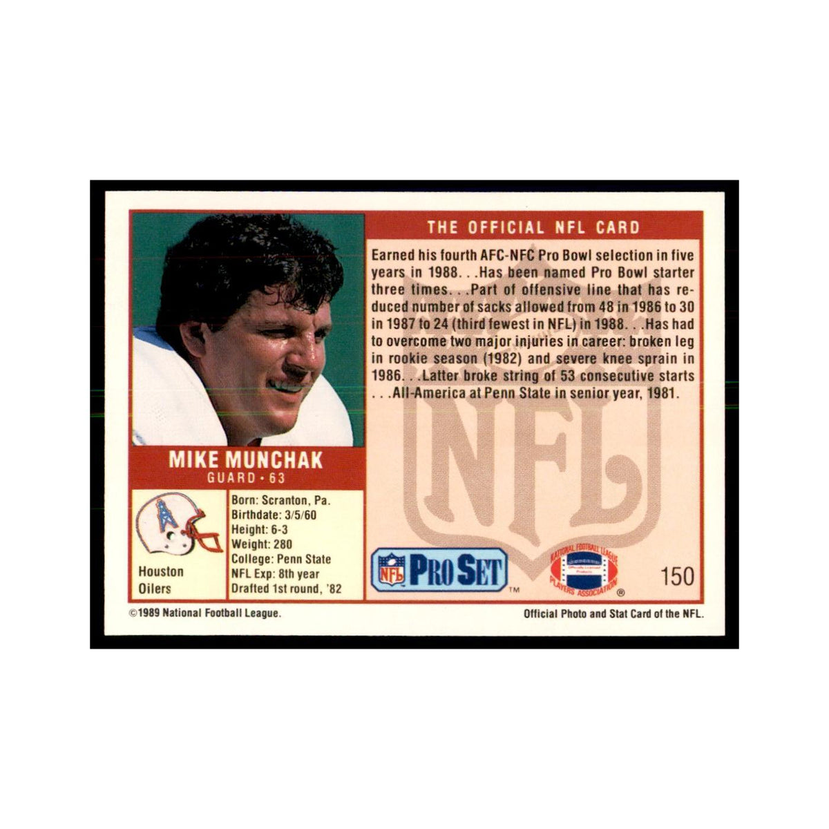 Mike Munchak 1989 Pro Set #150 Football Cards Football Card NM