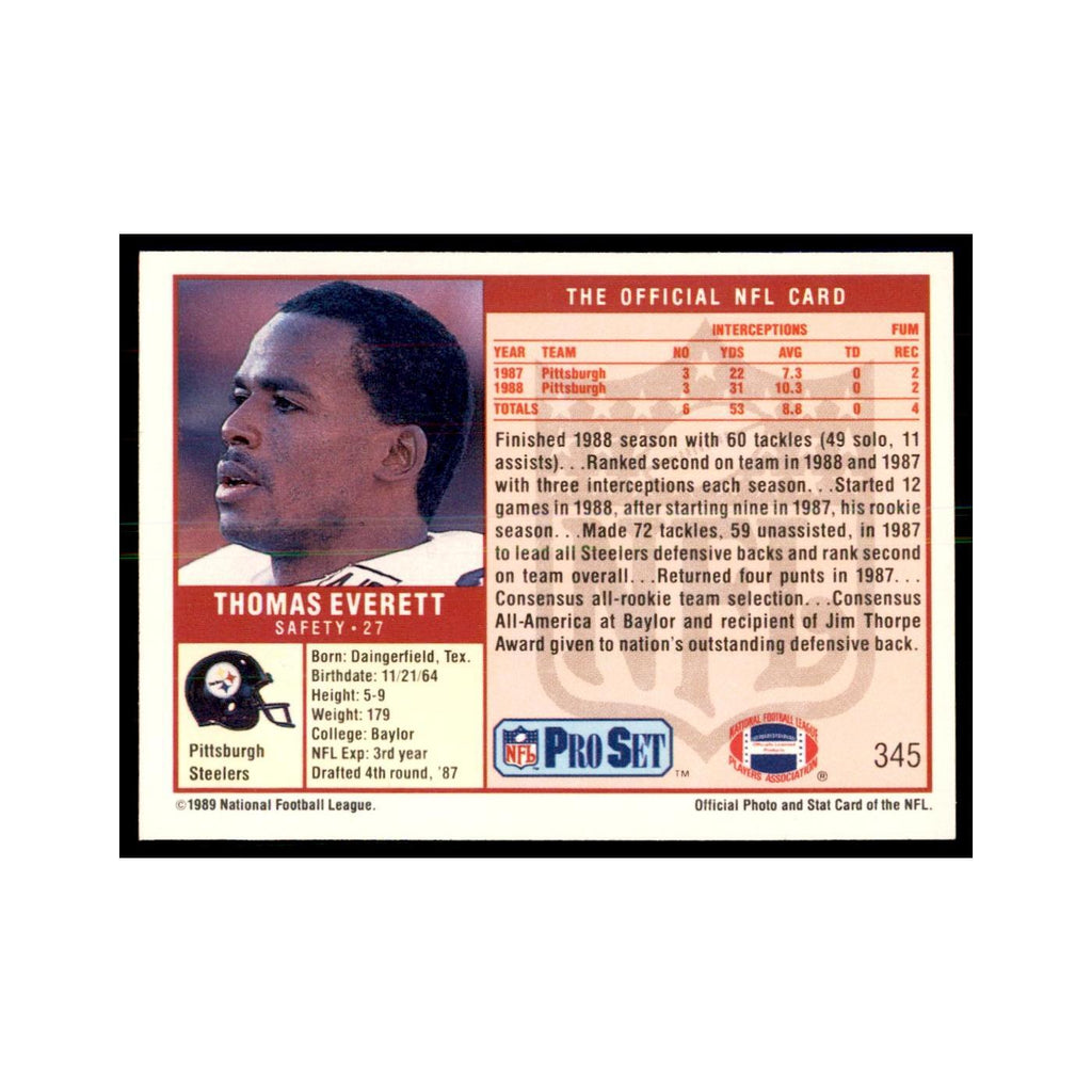 Thomas Everett 1989 Pro Set #345 Football Cards Football Card NM
