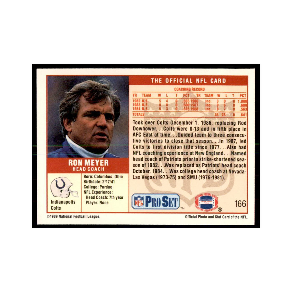 Ron Meyer 1989 Pro Set #166 Football Cards Football Card NM
