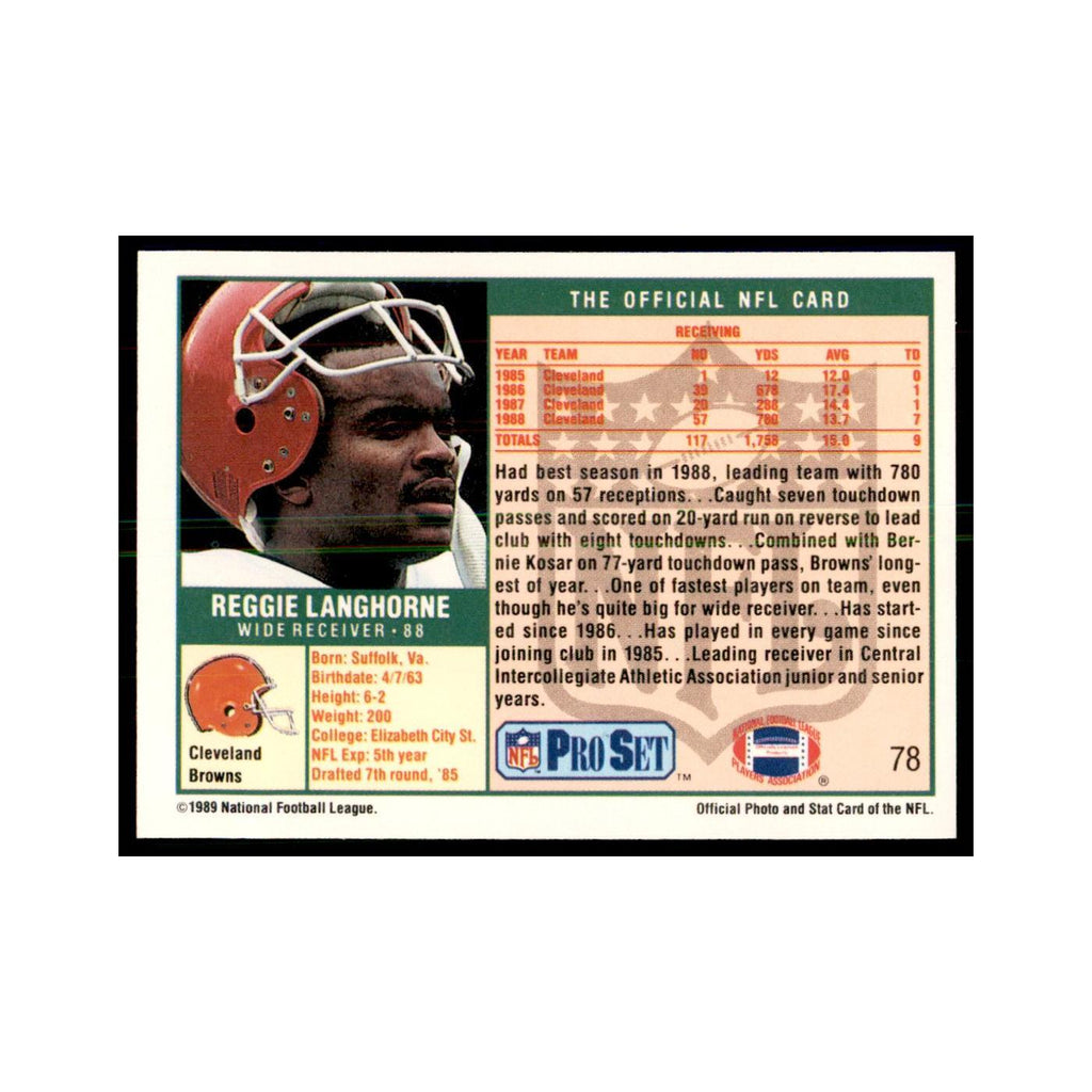 Reggie Langhorne 1989 Pro Set #78 Football Cards Football Card NM