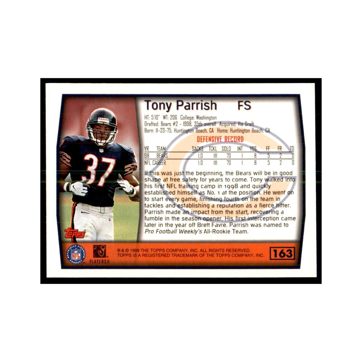 Tony Parrish 1999 Topps #163 Football Cards Football Card NM