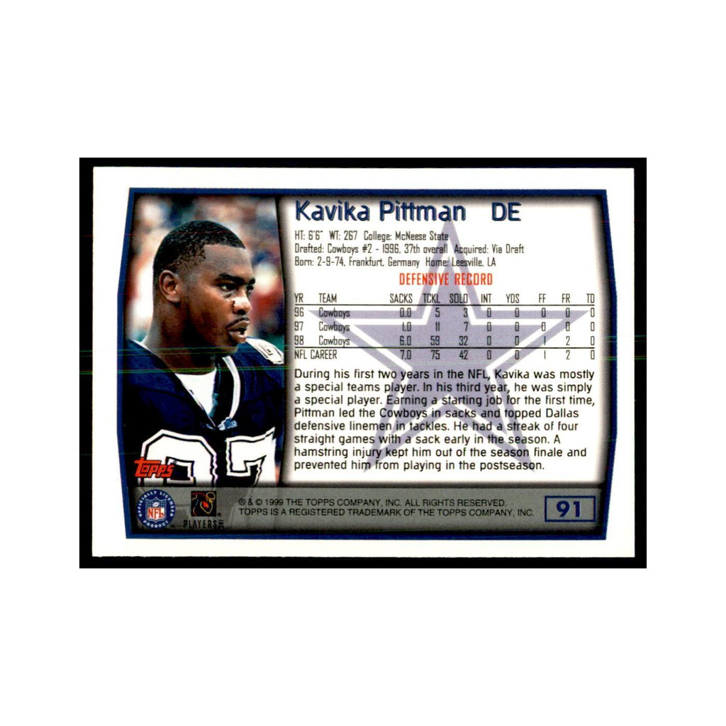 Kavika Pittman 1999 Topps #91 Football Cards Football Card NM