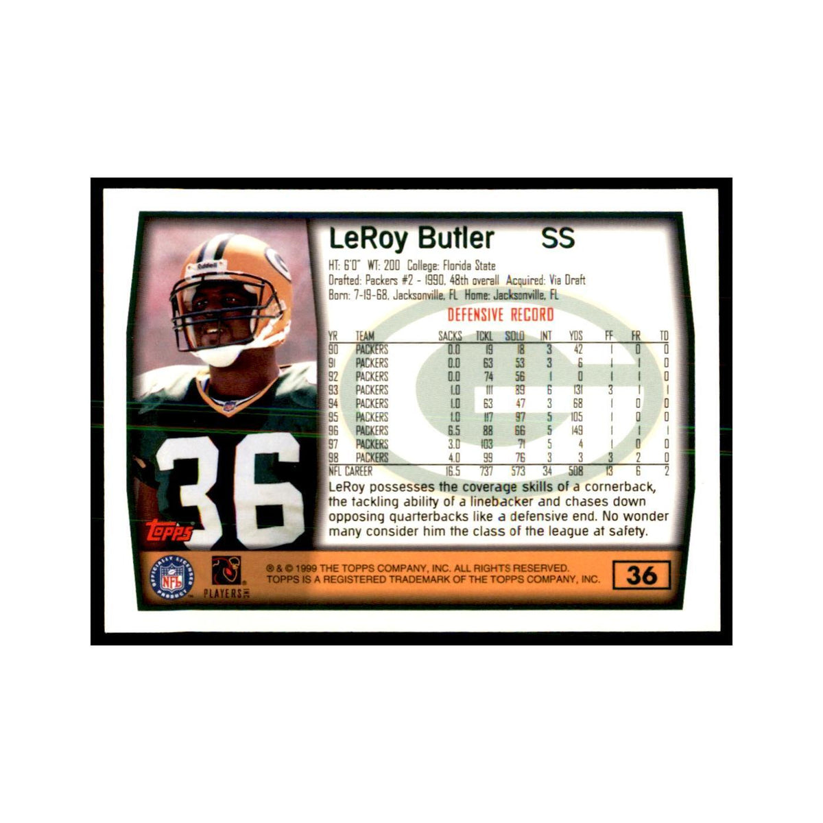 LeRoy Butler 1999 Topps #36 Football Cards Football Card NM