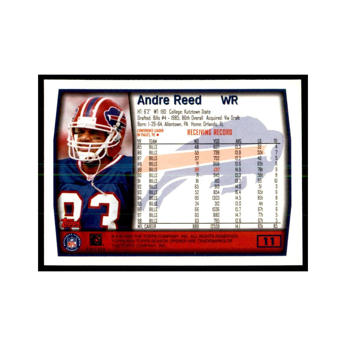 Andre Reed 1999 Topps #11 Football Cards Football Card NM