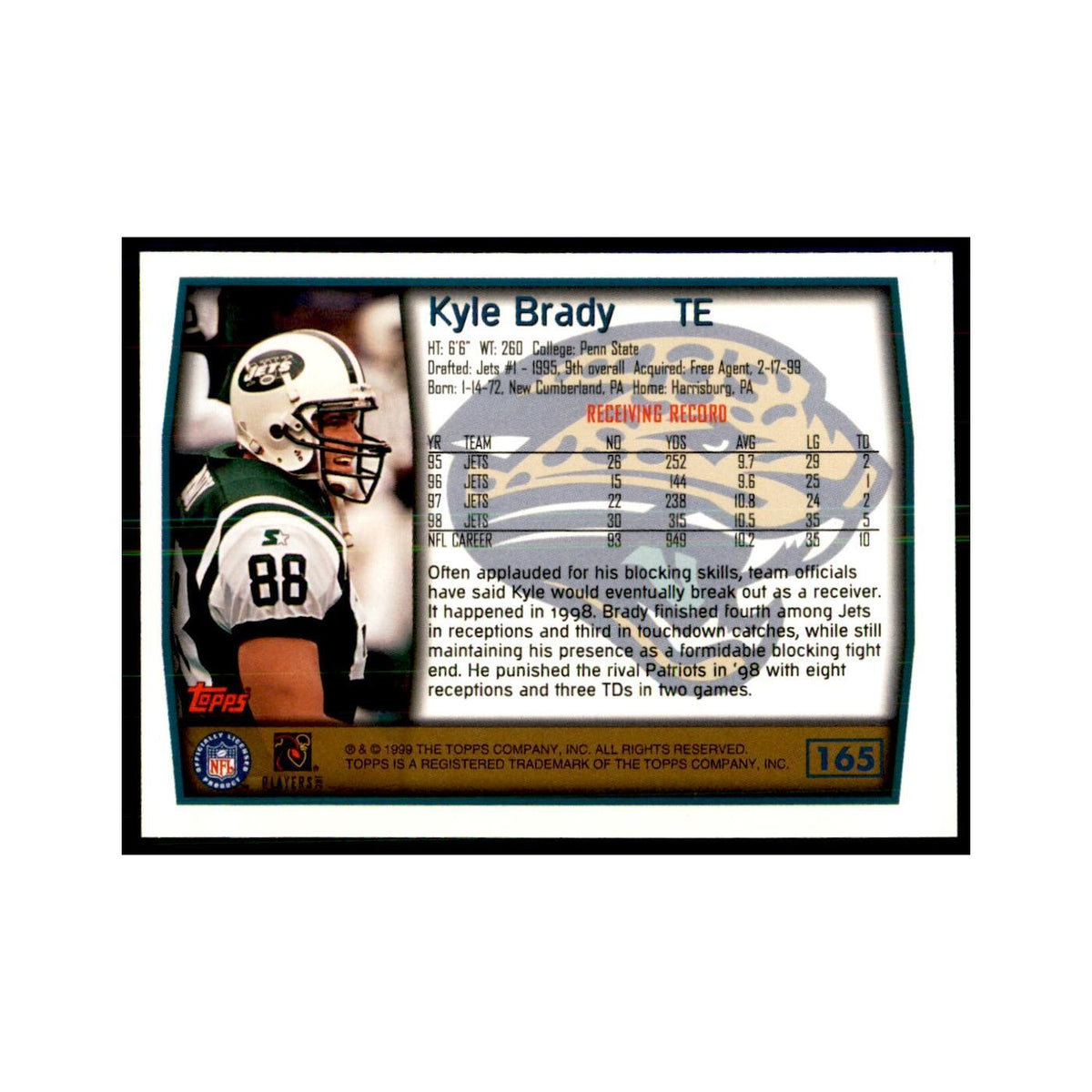 Kyle Brady 1999 Topps #165 Football Cards Football Card NM