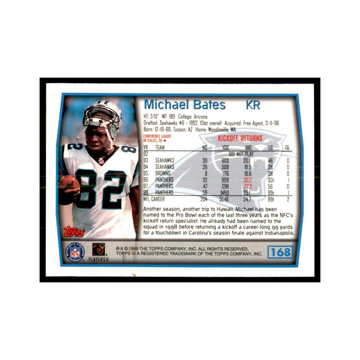 Michael Bates 1999 Topps #168 Football Cards Football Card NM