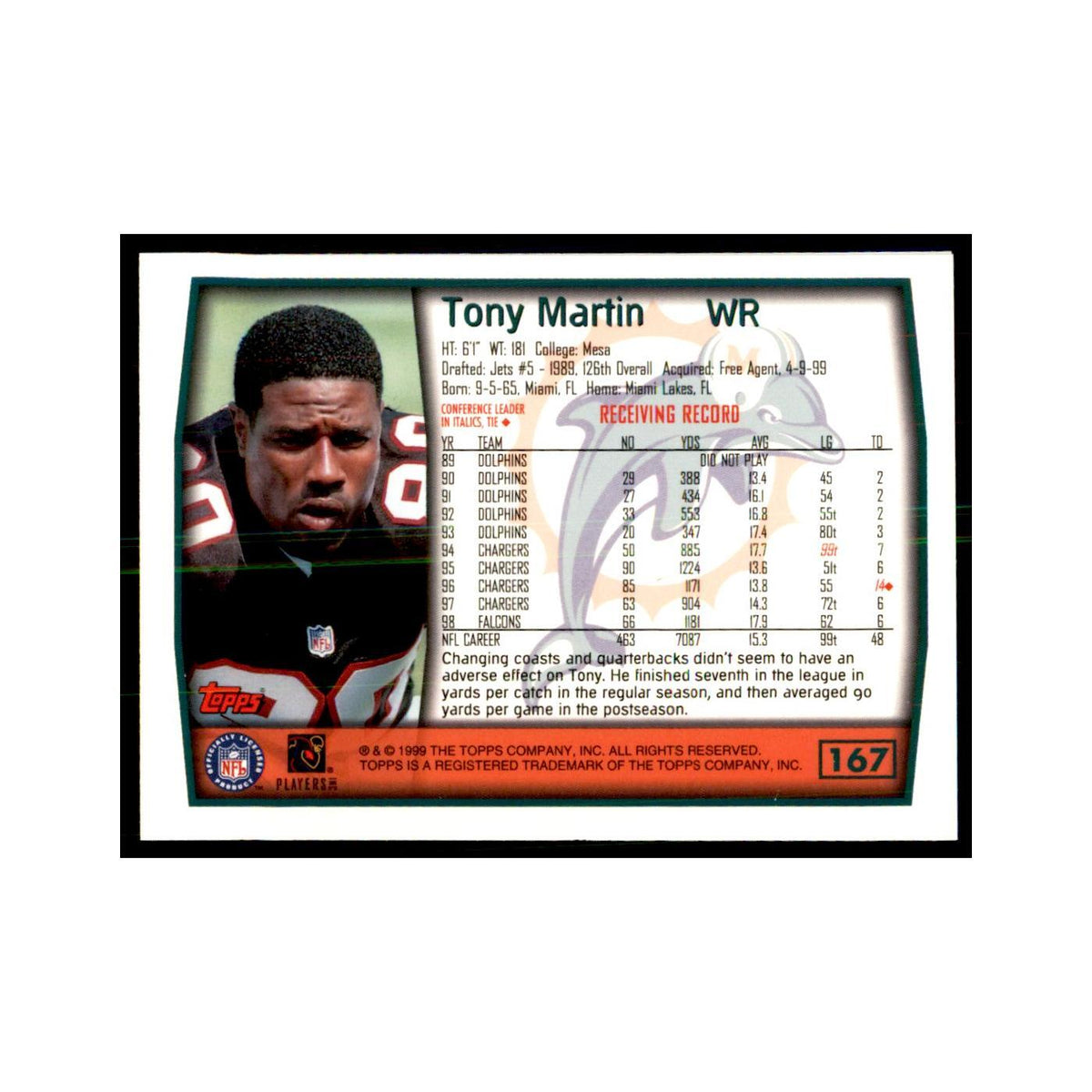 Tony Martin 1999 Topps #167 Football Cards Football Card NM