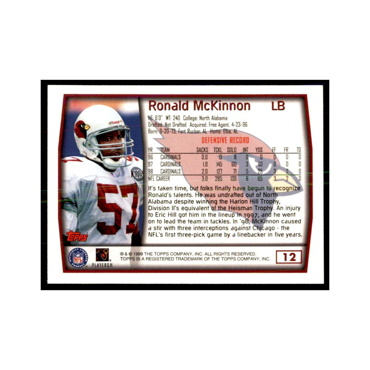 Ronald McKinnon 1999 Topps #12 Football Cards Football Card NM