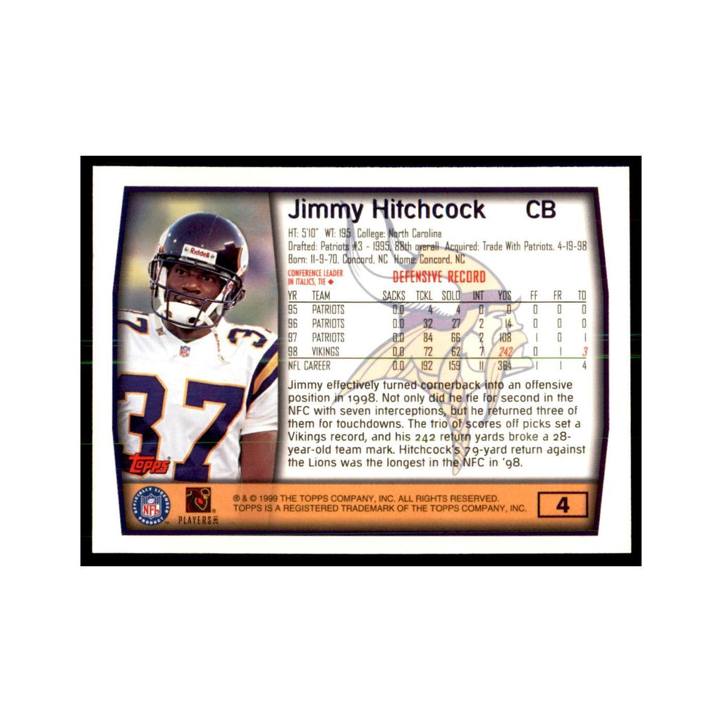 Jimmy Hitchcock 1999 Topps #4 Football Cards Football Card NM