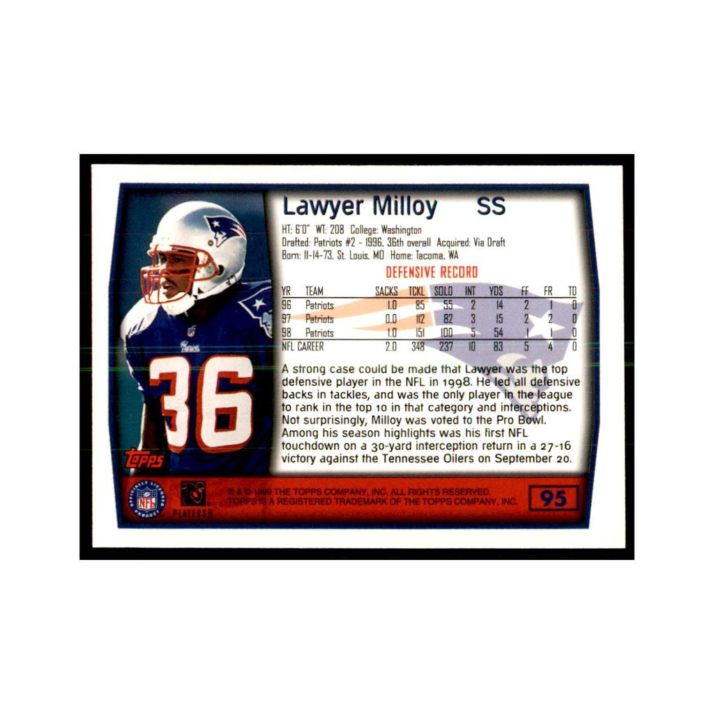 Lawyer Milloy 1999 Topps #95 Football Cards Football Card NM