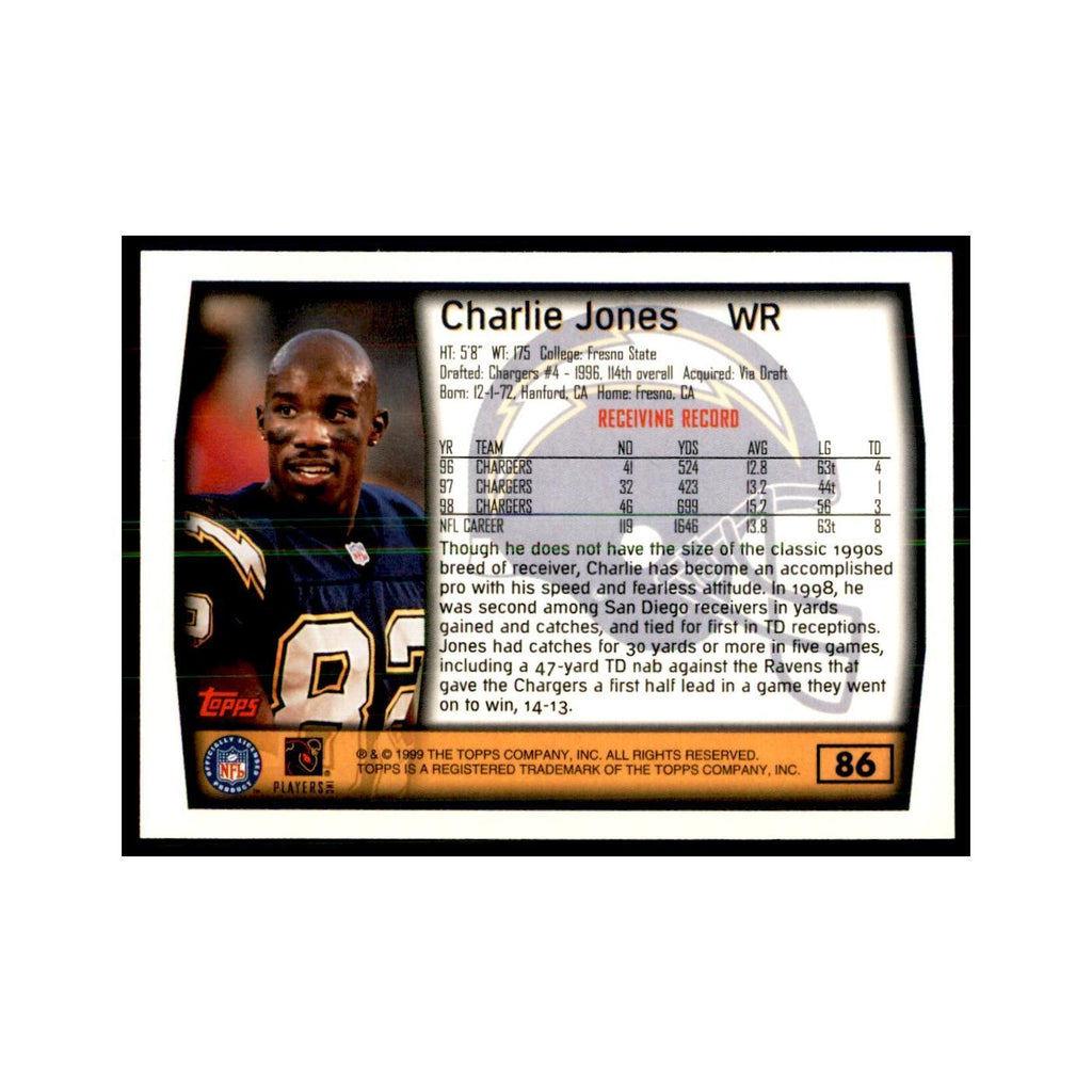 Charlie Jones 1999 Topps #86 Football Cards Football Card NM