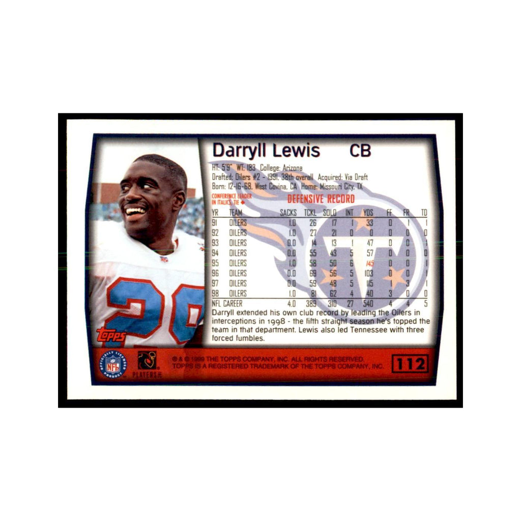 Darryll Lewis 1999 Topps #112 Football Cards Football Card NM
