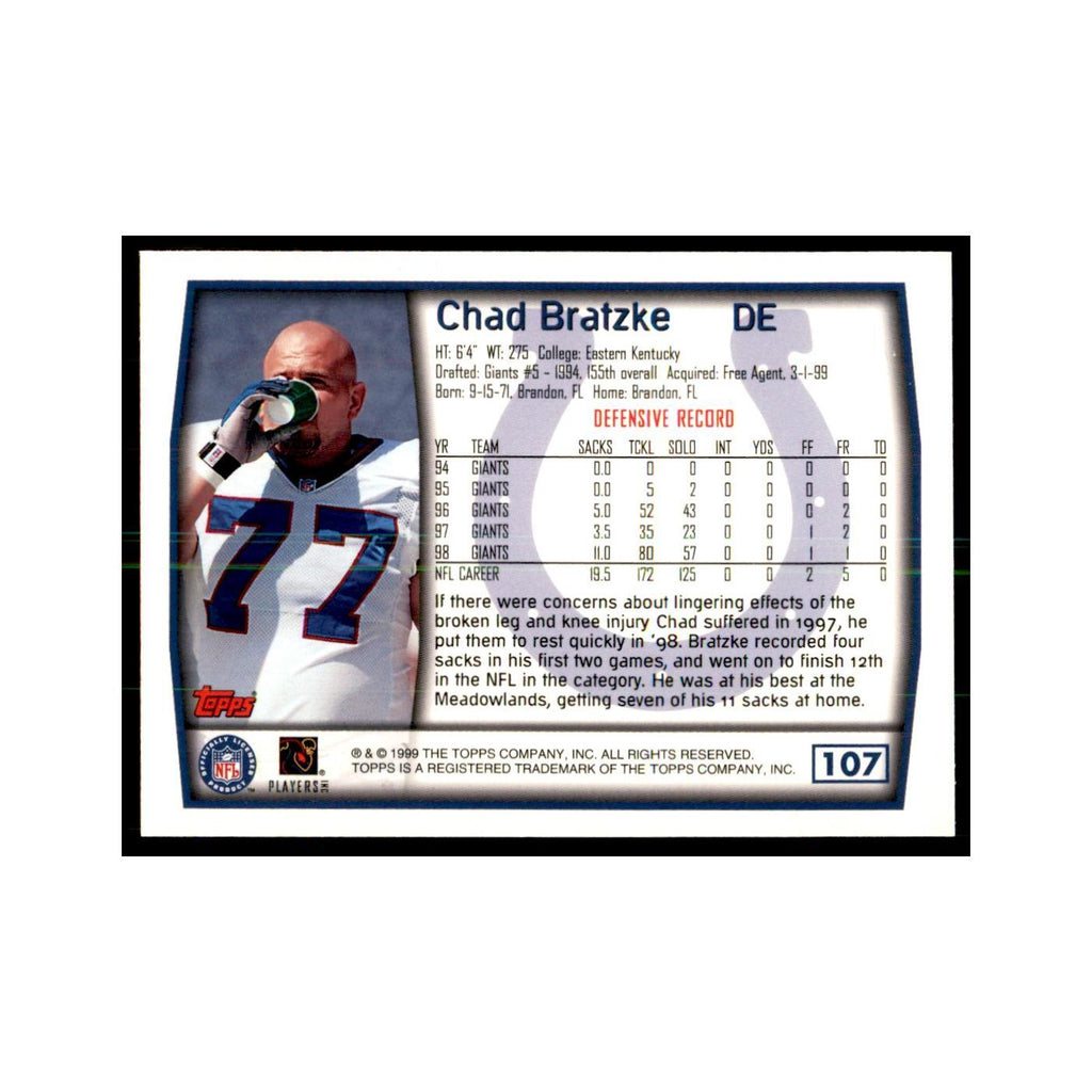 Chad Bratzke 1999 Topps #107 Football Cards Football Card NM