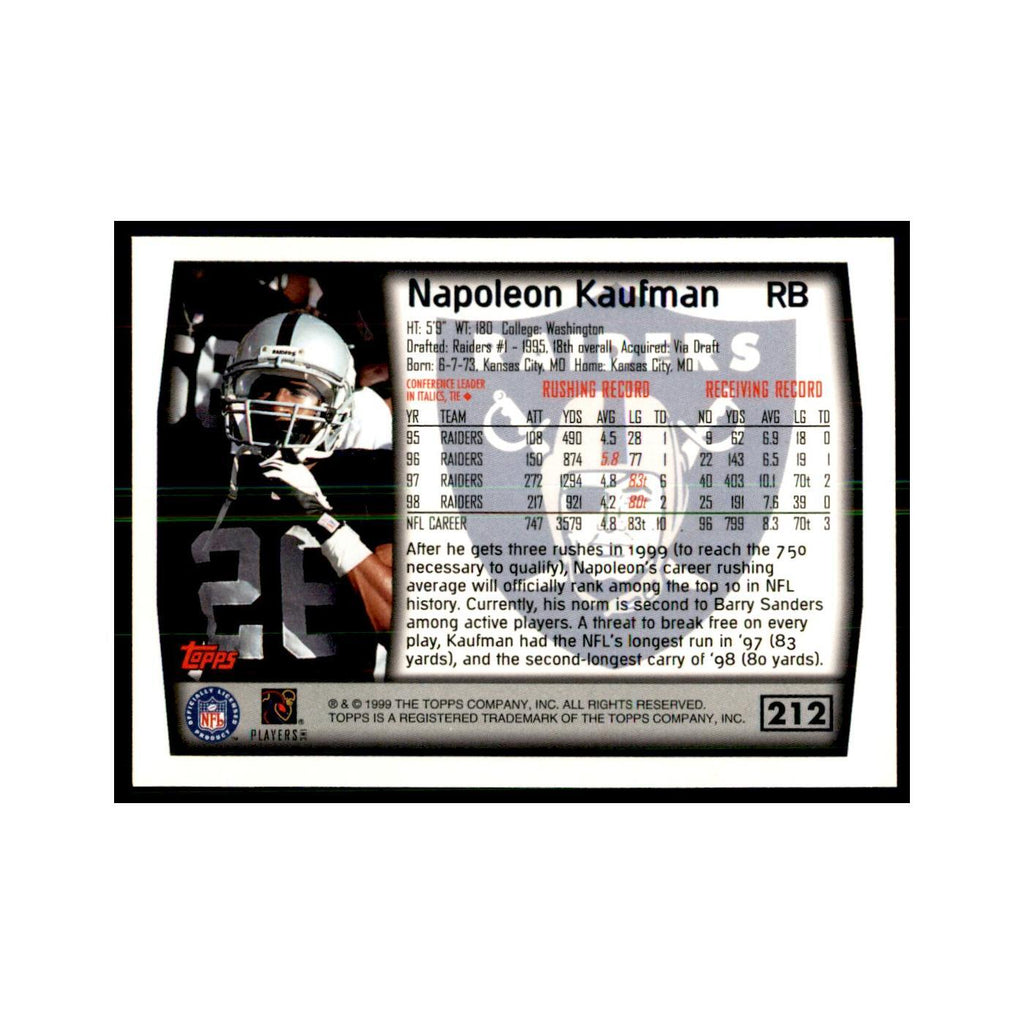 Napoleon Kaufman 1999 Topps #212 Football Cards Football Card NM