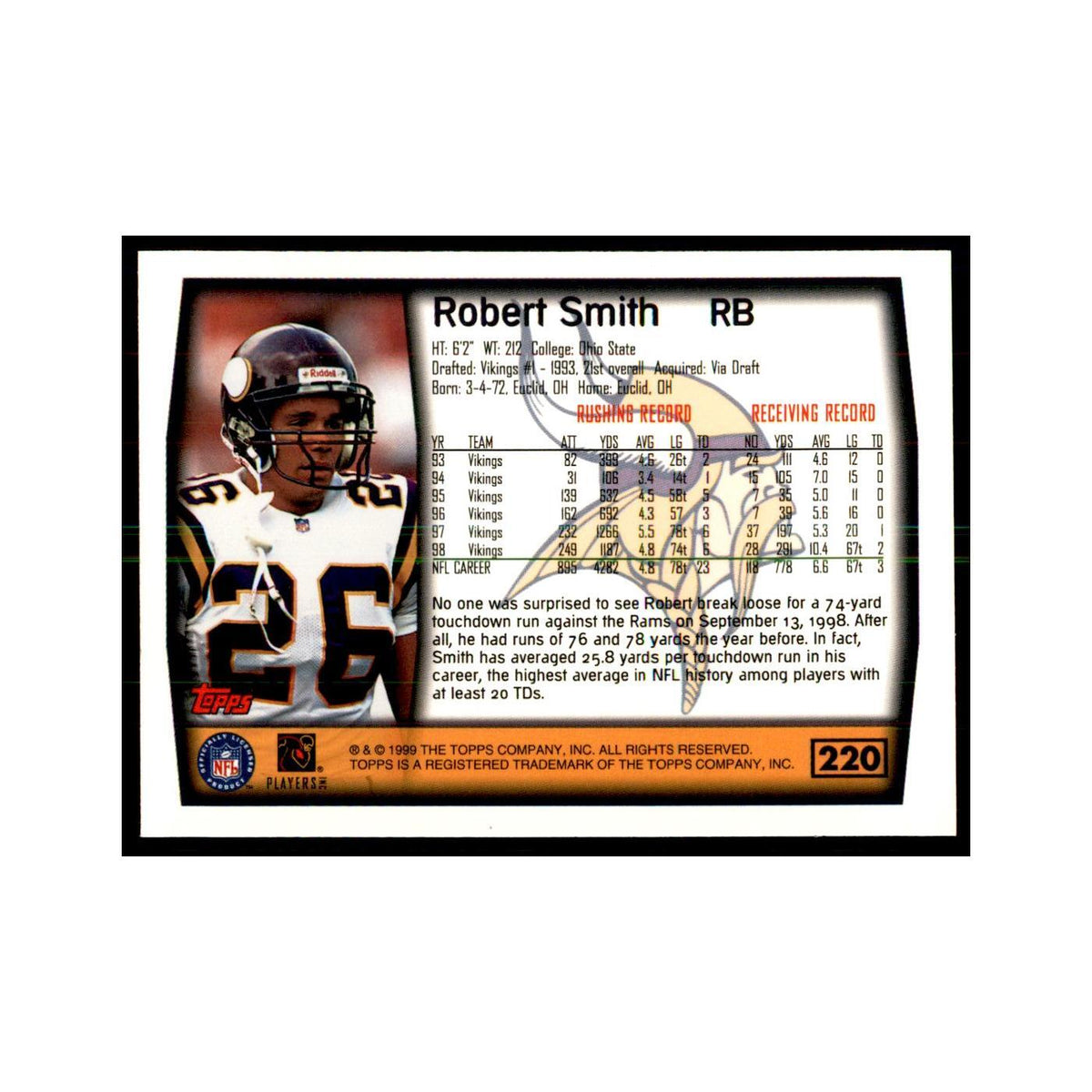Robert Smith 1999 Topps #220 Football Cards Football Card NM