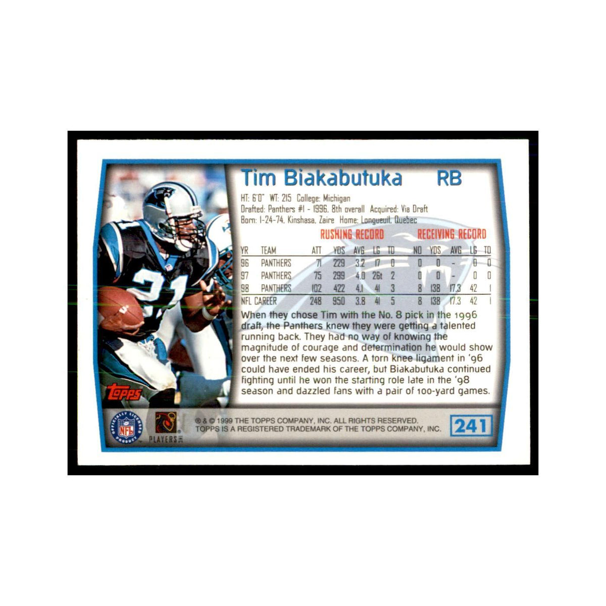 Tim Biakabutuka 1999 Topps #241 Football Cards Football Card NM