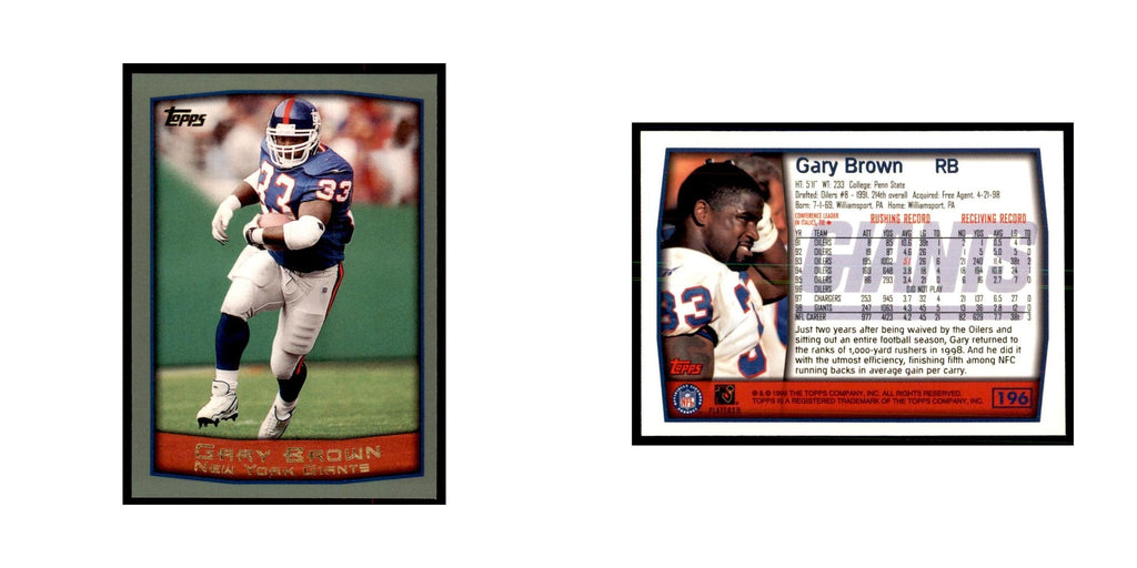 Gary Brown 1999 Topps #196 Football Cards Football Card NM