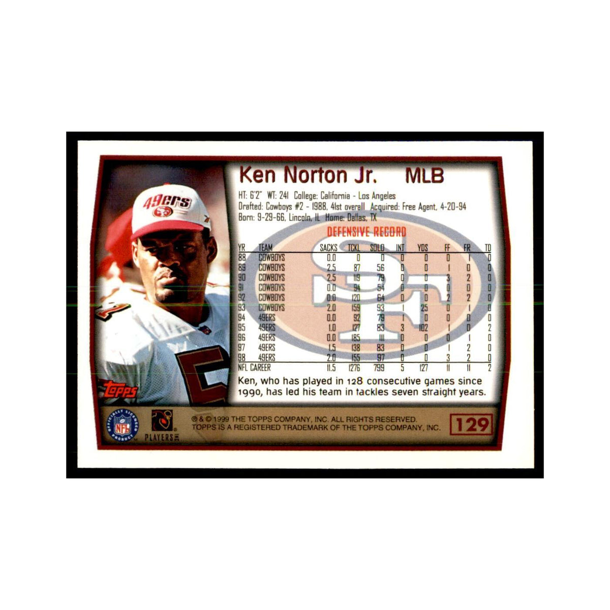 Ken Norton Jr. 1999 Topps #129 Football Cards Football Card NM