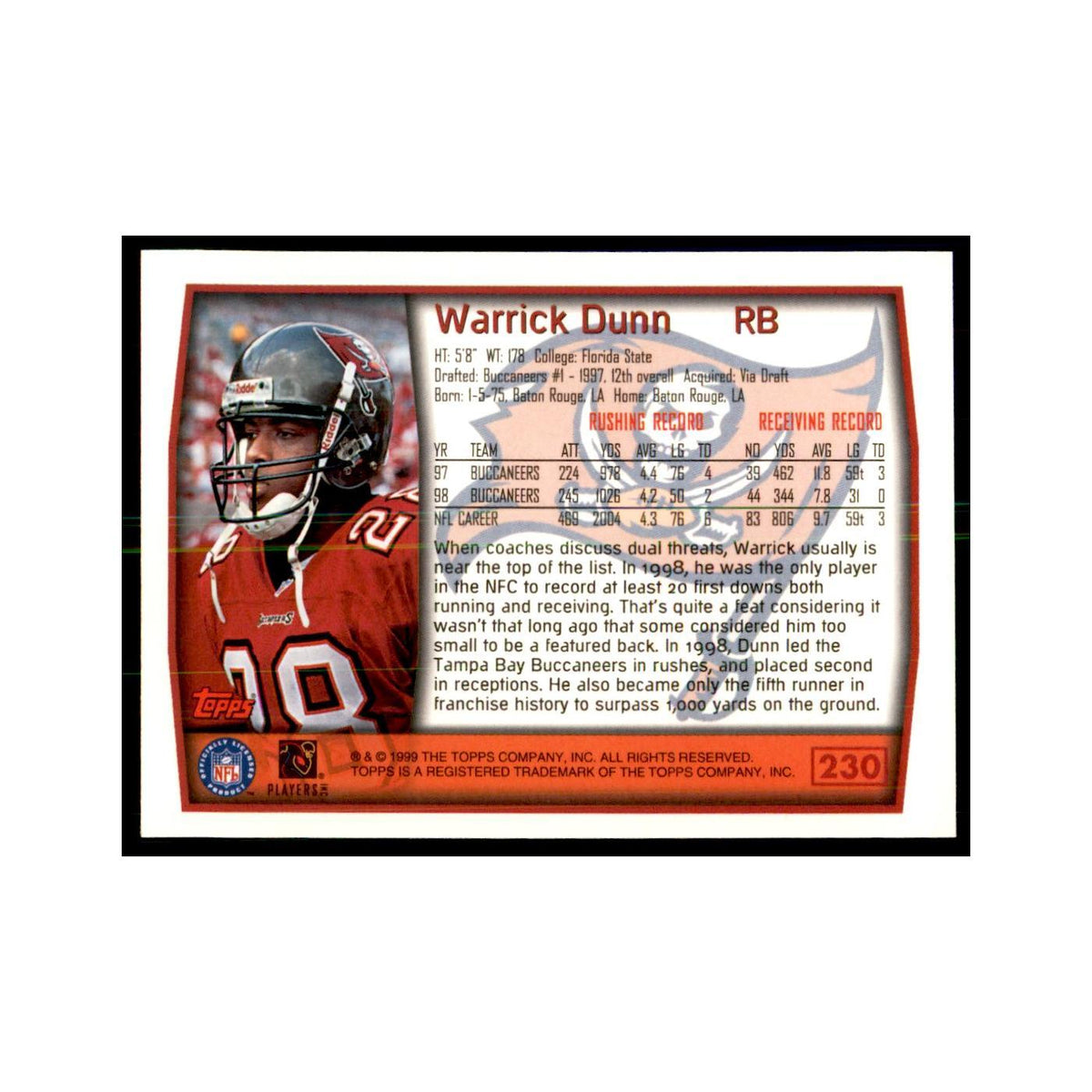 Warrick Dunn 1999 Topps #230 Football Cards Football Card NM