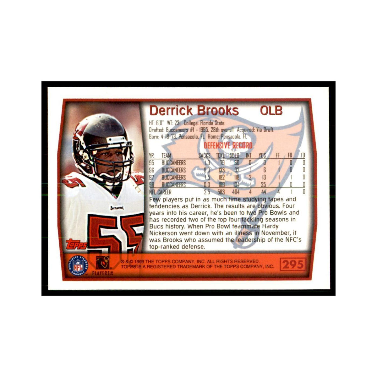 Derrick Brooks 1999 Topps #295 Football Cards Football Card NM