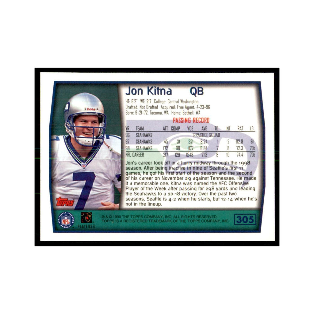 Jon Kitna 1999 Topps #305 Football Cards Football Card NM