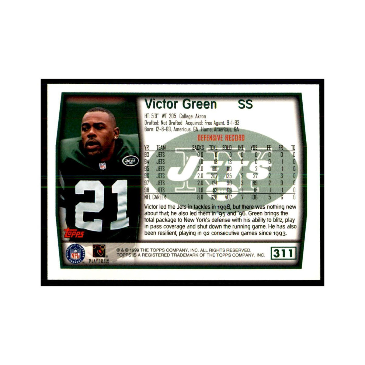 Victor Green 1999 Topps #311 Football Cards Football Card NM