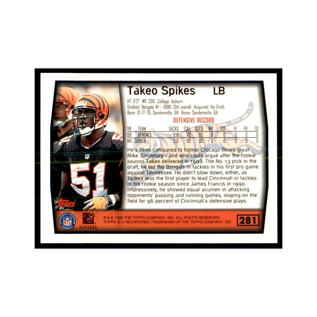 Takeo Spikes 1999 Topps #281 Football Cards Football Card NM