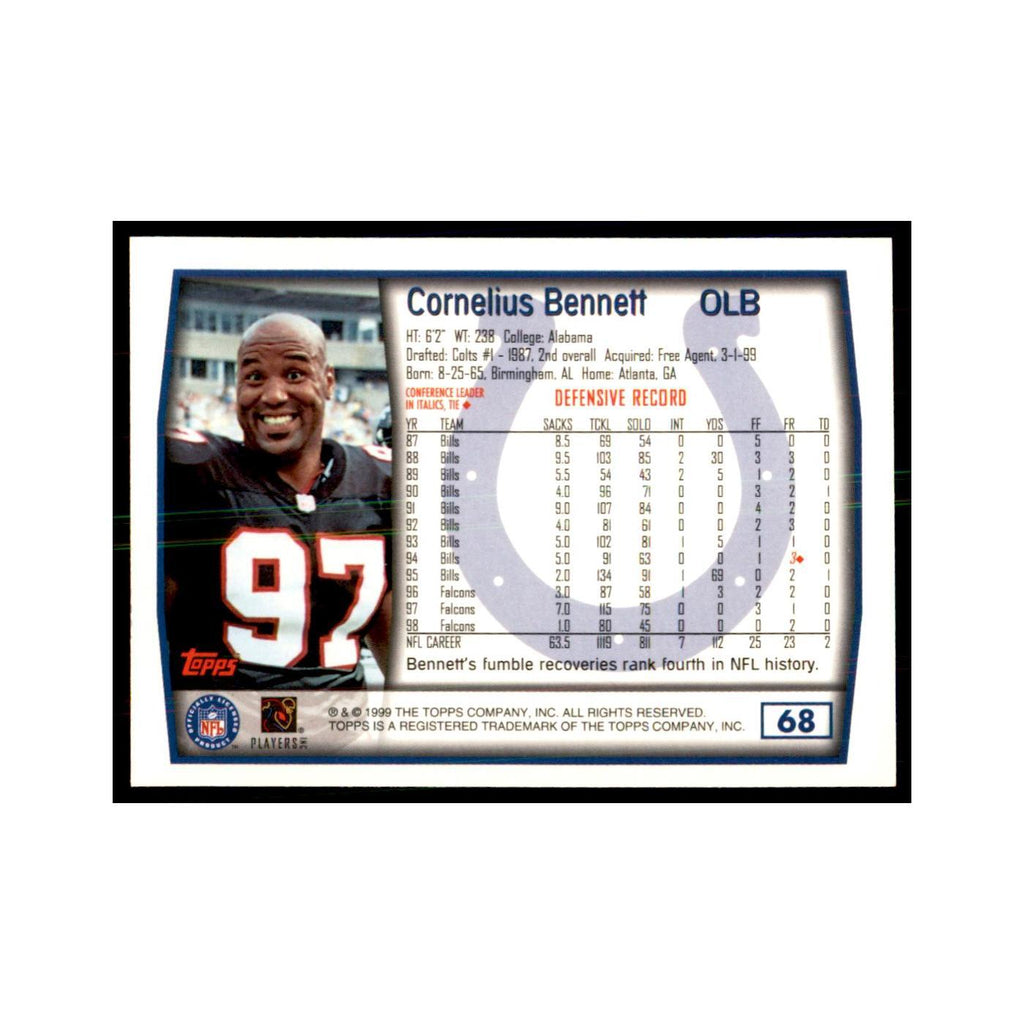 Cornelius Bennett 1999 Topps #68 Football Cards Football Card NM