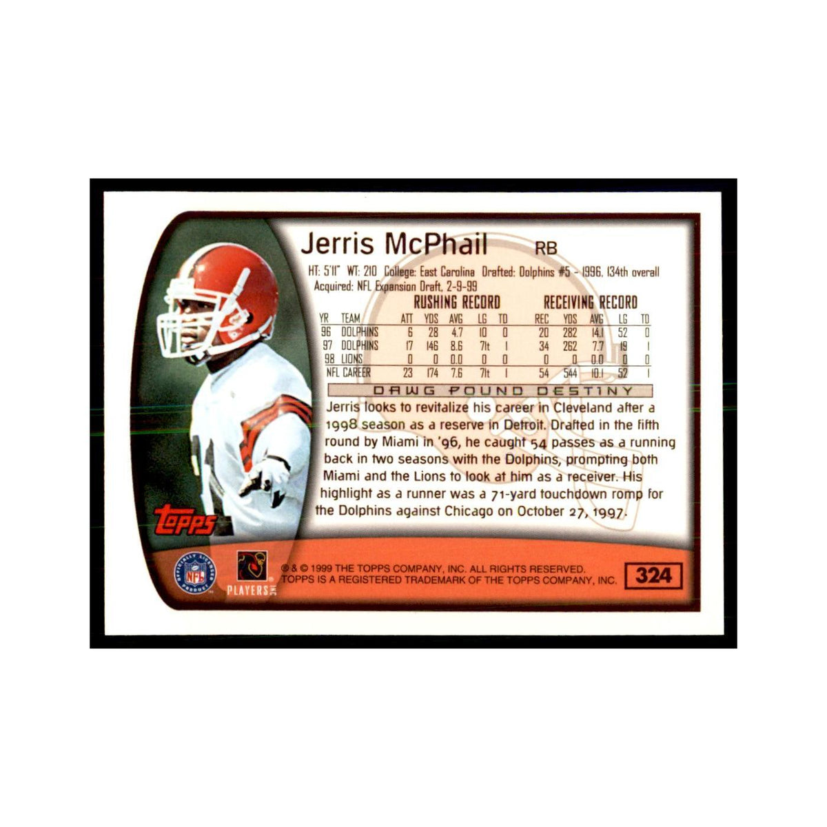 Jerris McPhail 1999 Topps #324 Football Cards Football Card NM