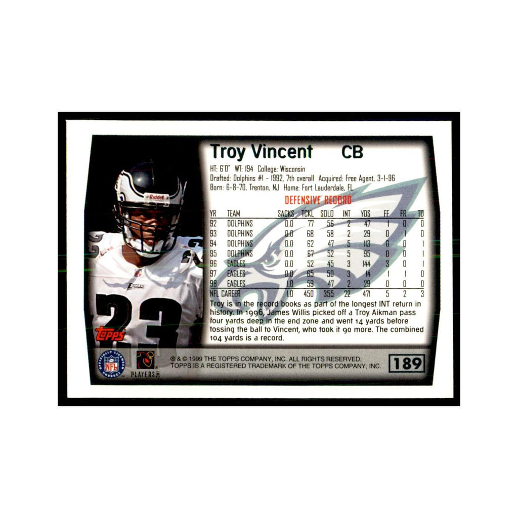 Troy Vincent 1999 Topps #189 Football Cards Football Card NM