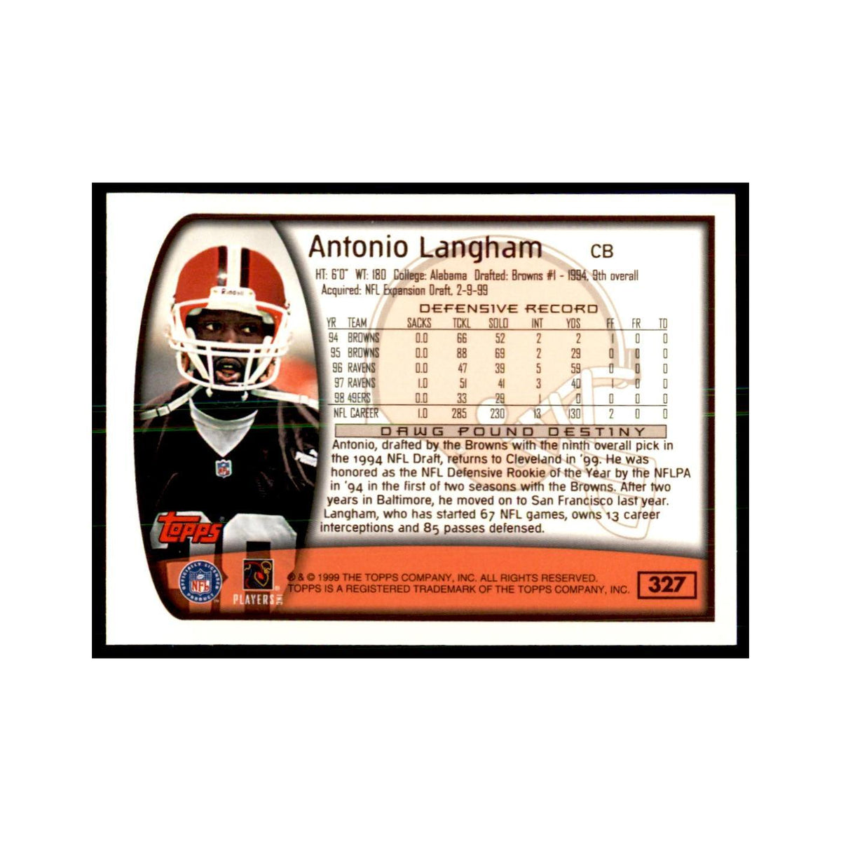 Antonio Langham 1999 Topps #327 Football Cards Football Card NM