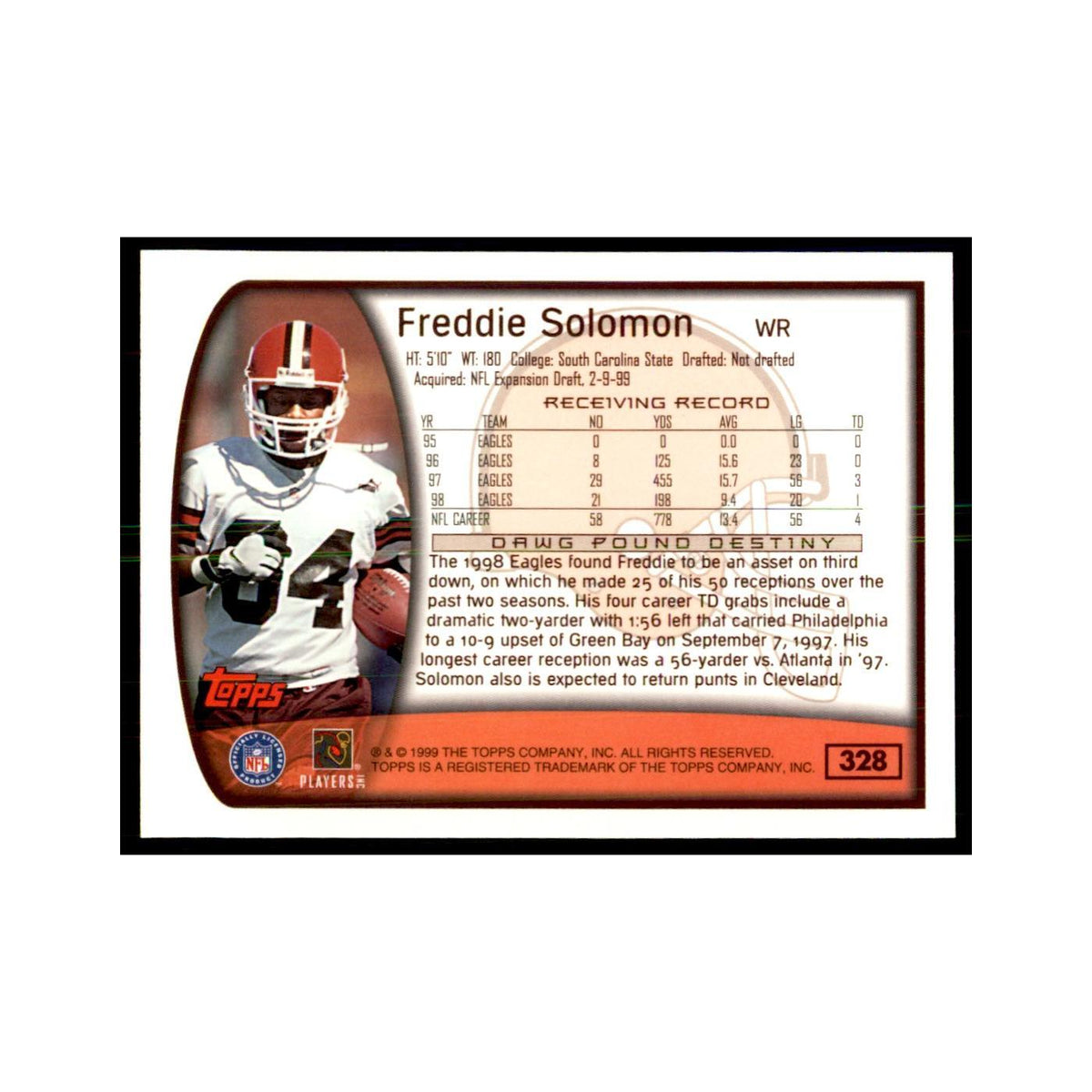 Freddie Solomon 1999 Topps #328 Football Cards Football Card NM