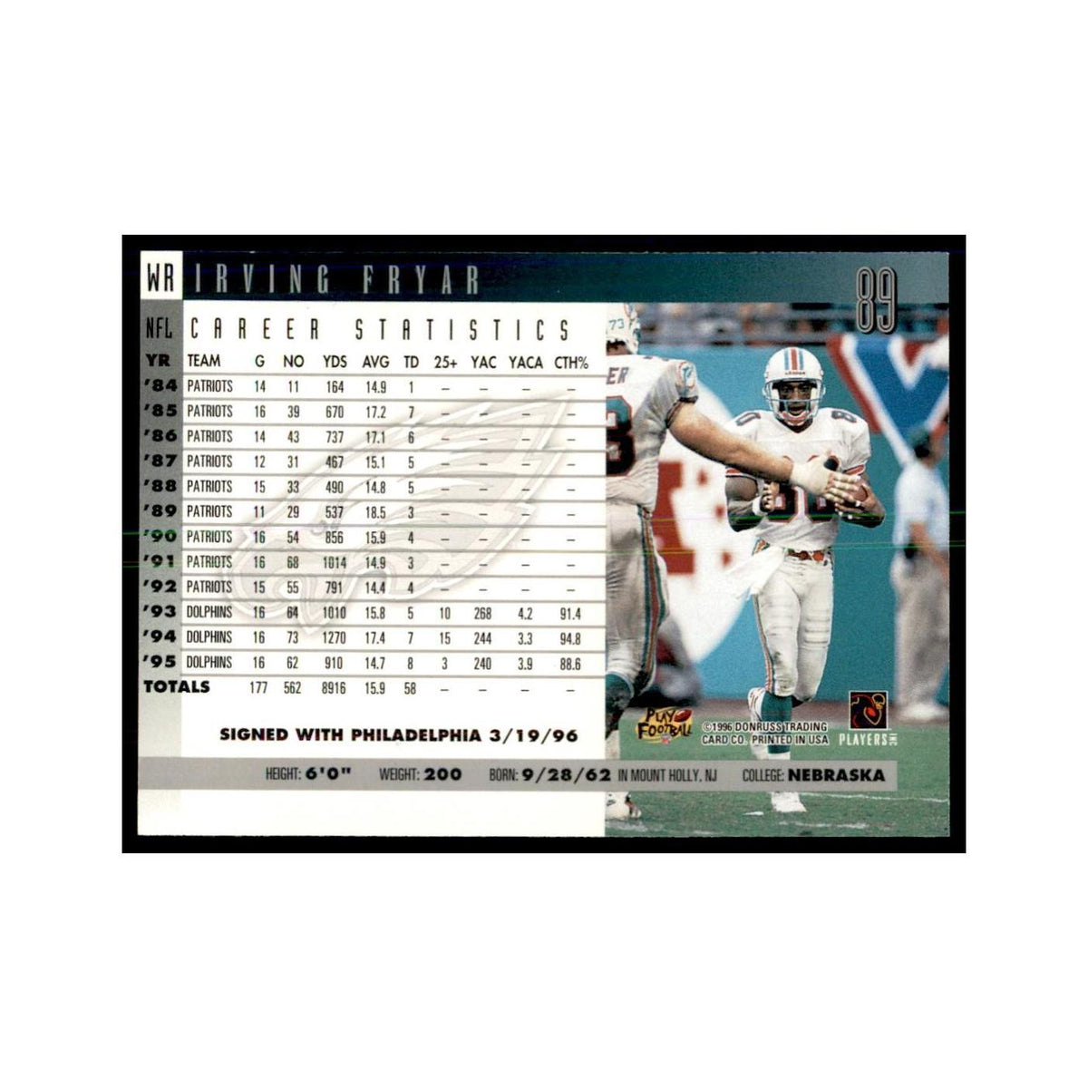 Irving Fryar 1996 Donruss #89 Football Cards Football Card NM