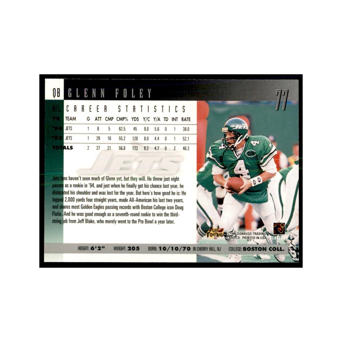Glenn Foley 1996 Donruss #77 Football Cards Football Card NM