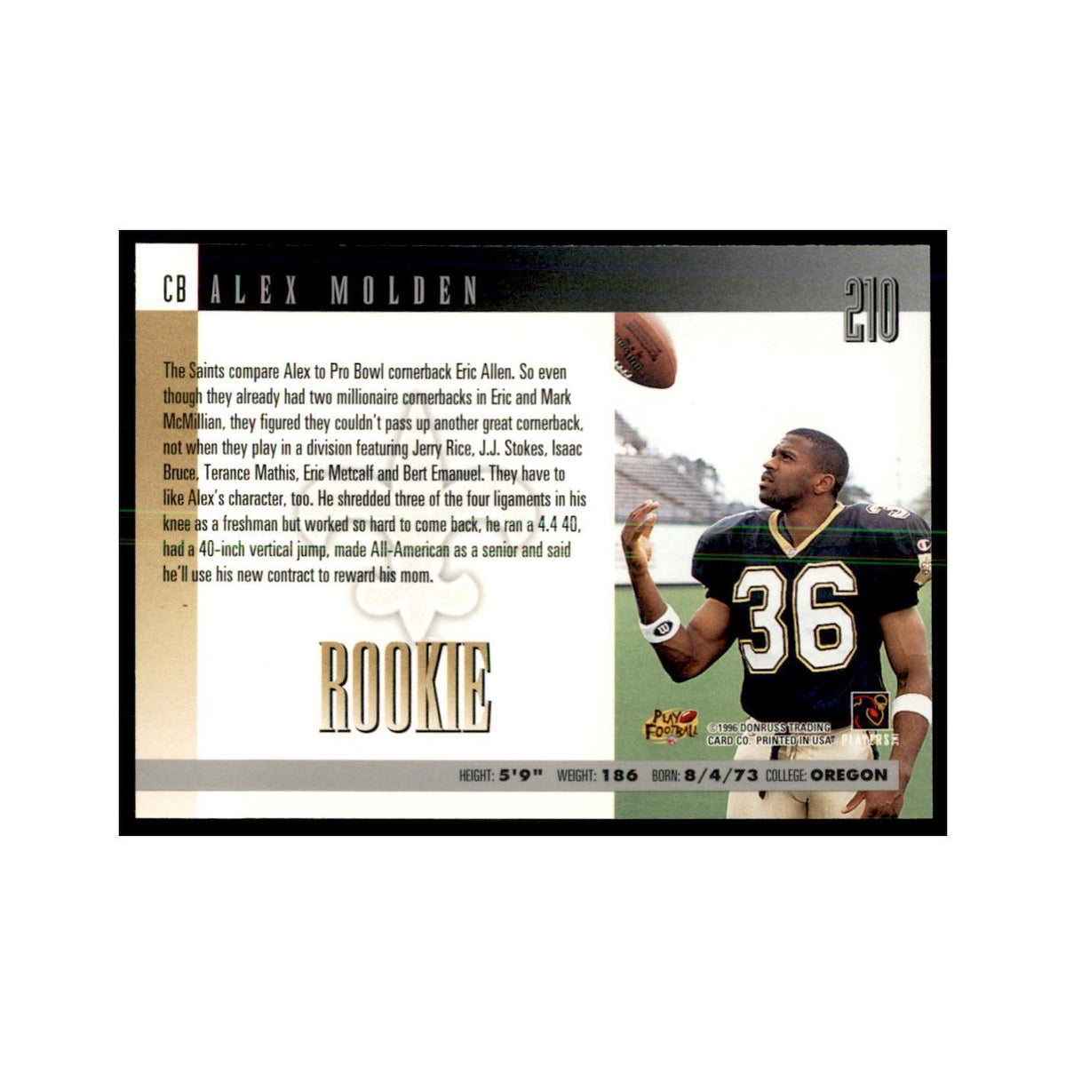 Alex Molden Rookie 1996 Donruss #210 Football Cards Football Card NM