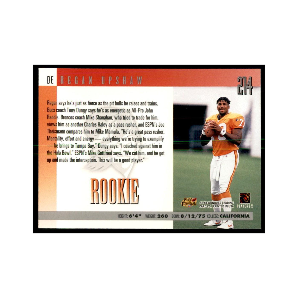 Regan Upshaw Rookie 1996 Donruss #214 Football Cards Football Card NM