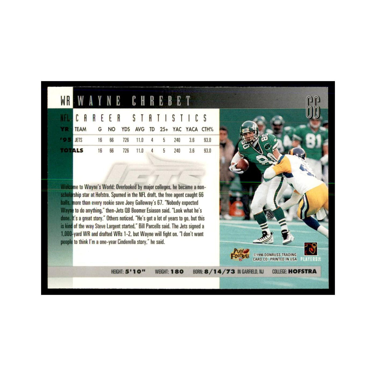 Wayne Chrebet 1996 Donruss #66 Football Cards Football Card NM