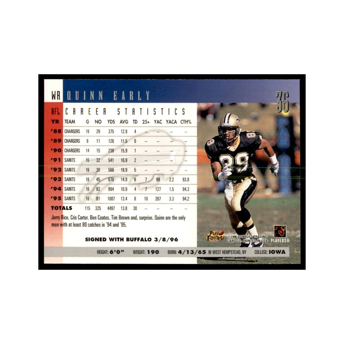 Quinn Early 1996 Donruss #36 Football Cards Football Card NM