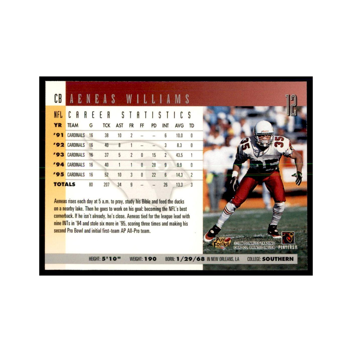 Aeneas Williams 1996 Donruss #12 Football Cards Football Card NM