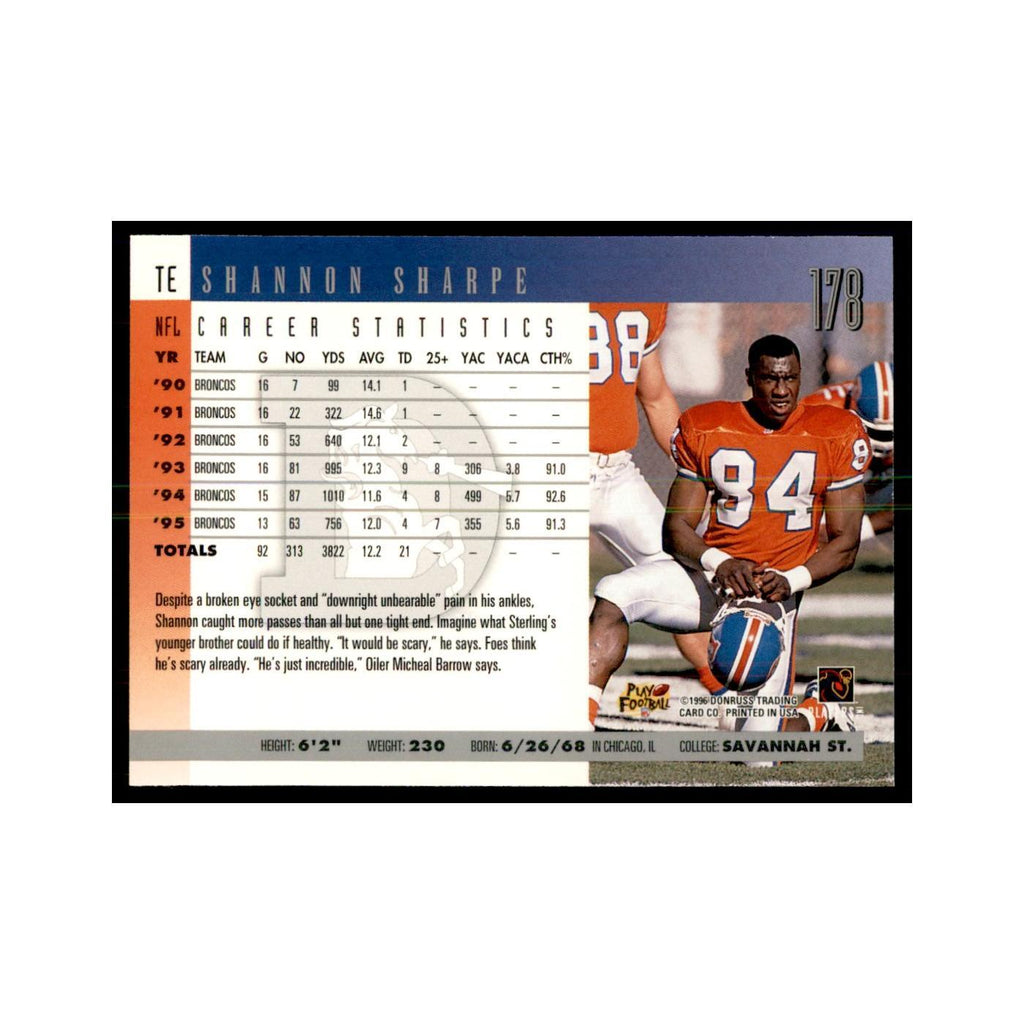 Shannon Sharpe 1996 Donruss #178 Football Cards Football Card NM