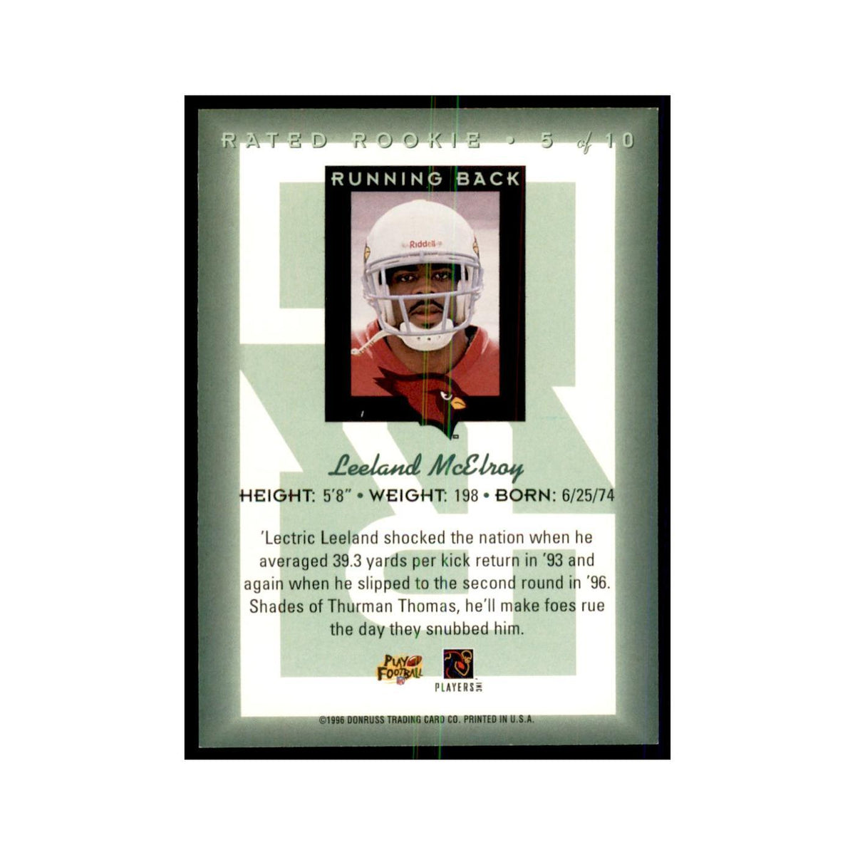 Leeland McElroy Rookie 1996 Donruss #5 Football Cards Football Card NM